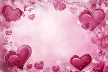 A vibrant design featuring various pink hearts amid soft pastel colors fills the space with warmth and joy, perfect for romantic celebrations and events.