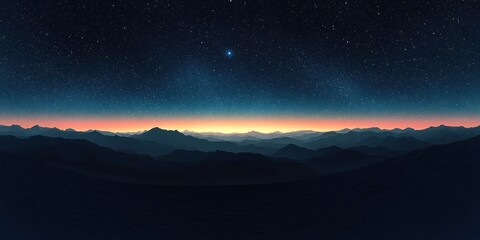 Fototapeta premium Starry Night Sky Texture Equirectangular Projection Night Landscape Twilight Horizon Mountains