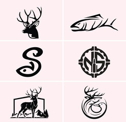 Naklejka premium hunting Deer Duck and fish minimalist logo design 