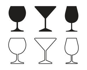 Vector Wine Glasses Icon Set. Wine Glasses Symbols