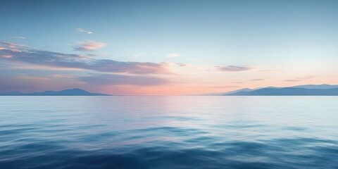 Tranquil Seascape at Dawn with Minimalist Horizon and Soft Pastel Colors