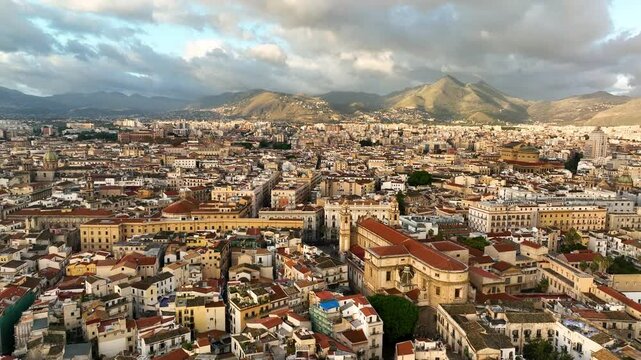 4k Aerial View of Palermo, Sicily, Italy. Panoramic view a port city, the capital of the Italian island of Sicily