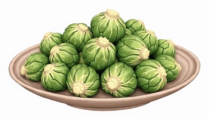 Clustered brussels sprouts on a plate with earthy tones, fresh vegetables