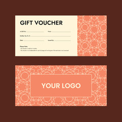 Shopping gift card template, vector illustration, voucher layout, front and back, voucher, gift certificate, coupon template, gift voucher, Template, discount coupon, ready-to-use, print-ready