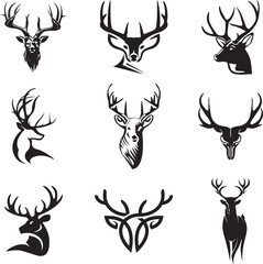 hunting Deer Duck and fish minimalist logo design	