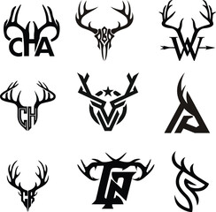 hunting Deer Duck and fish minimalist logo design	