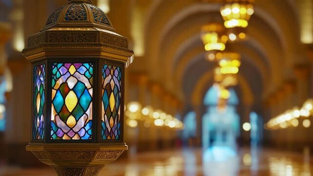 Golden ramadan islamic lattern Lights Bokeh Glow. Animated islamic background. 