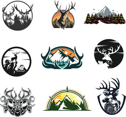 hunting Deer Duck and fish minimalist logo design	
