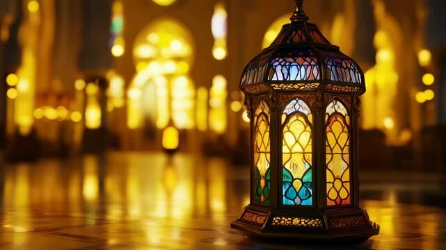 Golden ramadan islamic lattern Lights Bokeh Glow. Animated islamic background. 