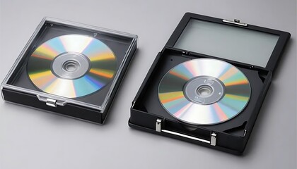 Fototapeta premium Sleek CD Cases: Protective Storage with Iridescent Discs