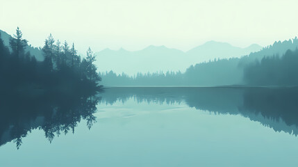 Serene lake reflection in summer, landscape, peaceful, landscape, peaceful, tranquility, reflection, nature. Lakeshadow. Illustration