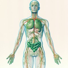 Fototapeta premium Detailed Anatomical Illustration of Human Lymphatic System in Transparent Female Body