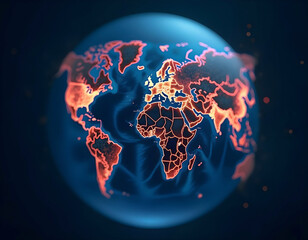 Futuristic digital globe with glowing continent borders..