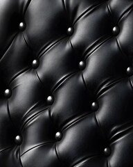 Naklejka premium Black Leather Upholstery with Diamond Tufting and Metallic Buttons