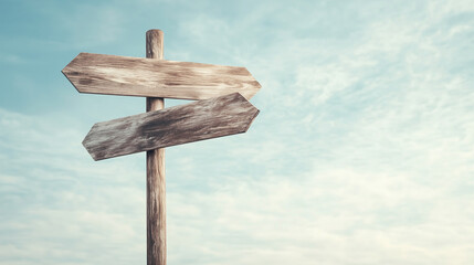 A wooden signpost with two arrows pointing in different directions