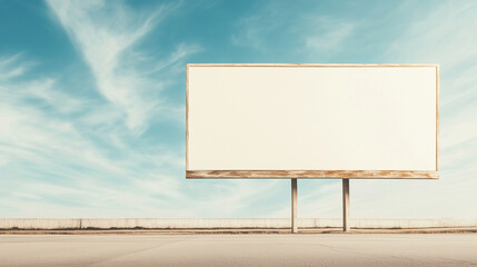 An empty outdoor billboard with the sky behind it