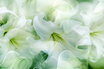 Fototapeta premium White Lilies in Soft Green Light Depicting Delicacy Femininity and Celebration Concept