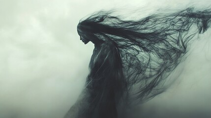 Obraz premium Ethereal Woman in Fog: A Dark, Dreamlike Portrait