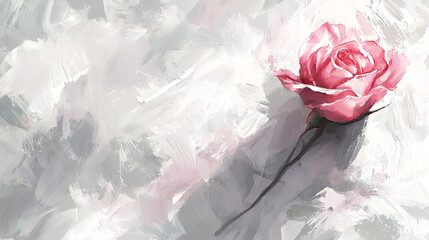 Elegant Single Pink Rose Watercolor Painting Art. Concept of International Women's Day, beauty in nature, delicate floral elegance. Copy space