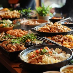 Obraz premium A Delicious Food Buffet: Fresh and Flavorful Dishes