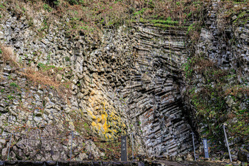 Basalt Caves of Genbudo Park in Natural Cliff Formation , Sanin Kaigan Geopark, Toyooka, Japan