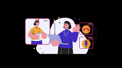 A woman waving while using a laptop during a live session, showcasing engagement and technology.