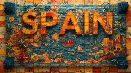 Vibrant Mosaic Map of Spain
