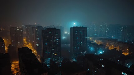 Obraz premium A towering skyscraper in a bustling city, its windows eerily darkened amidst a sweeping blackout.