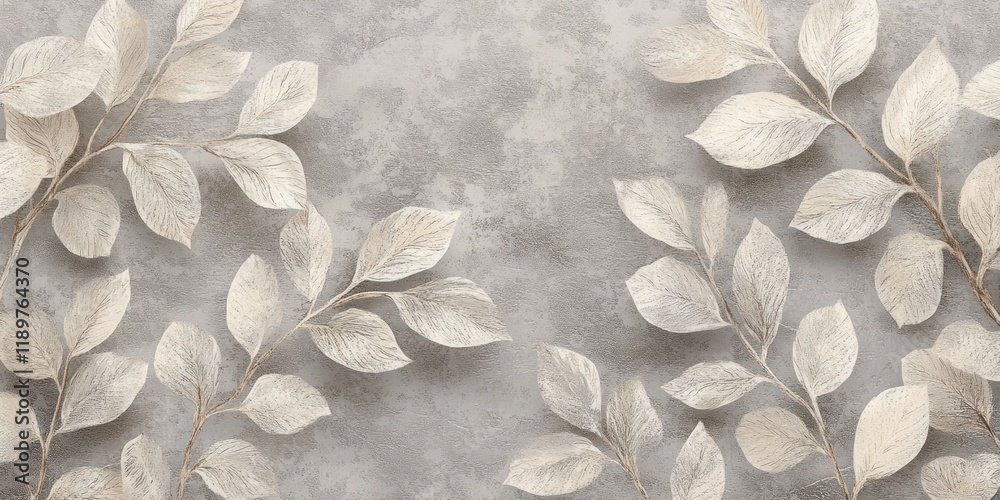 Aufkleber minimalist botanical leaves pattern on textured gray background for wallpaper design