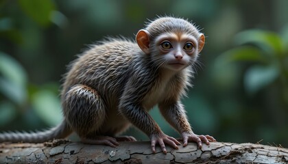 Obraz premium Adorable Infant Monkey with Big Eyes in a Tropical Forest Setting. Generated AI