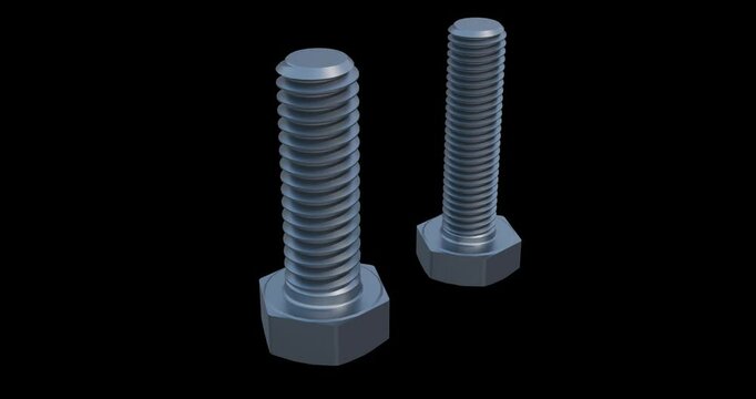 Close up view of Fine threaded bolt versus coarse threaded; hex head bolt/screw animation