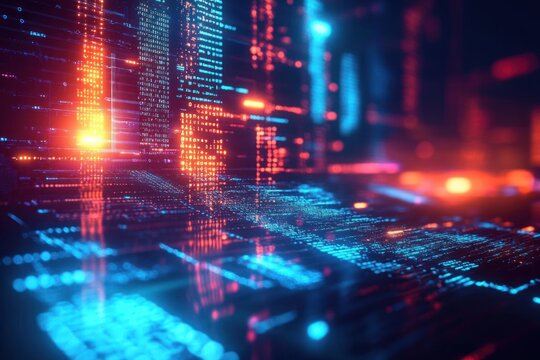 Futuristic Digital Landscape Programming Code Abstract Technology Background Cyberpunk Software Development