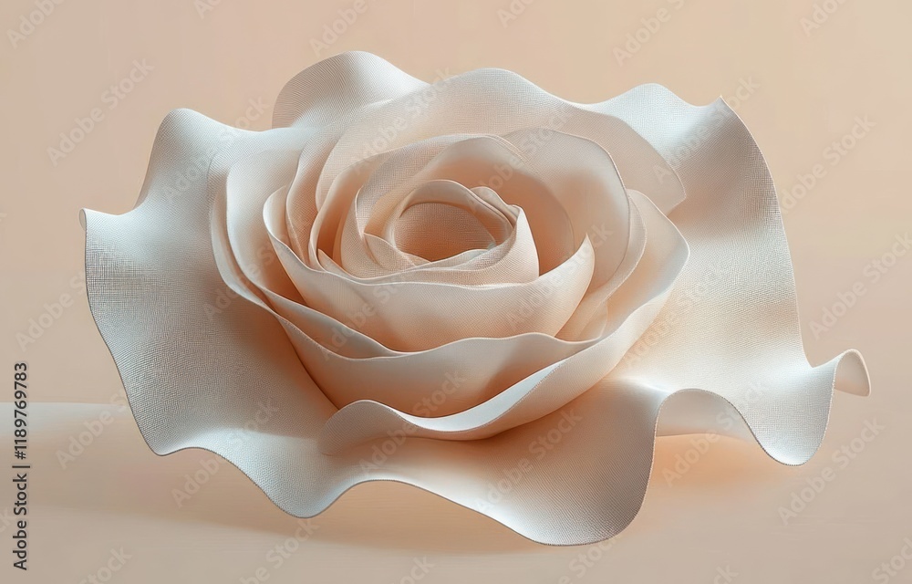 Poster luxury elegant fabric flower sculpture display with soft lighting and minimalist composition for cos