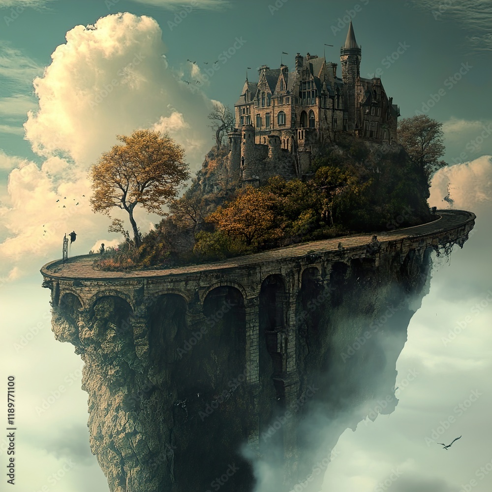 Canvas Prints Floating Castle: A Fantasy Landscape