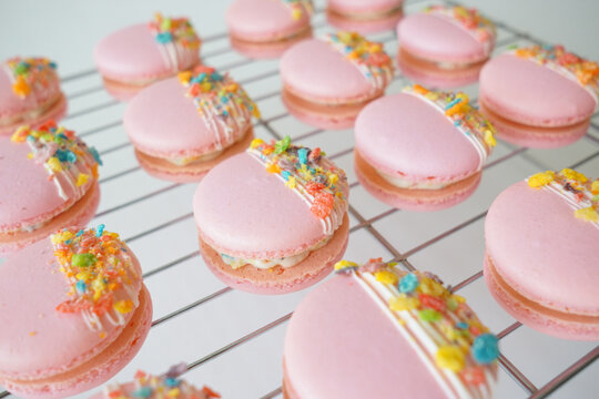 colorful macaroons on table