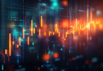 Colorful Abstract Stock Market Graph Illuminated by Light with Technology Elements and Financial Growth Concepts