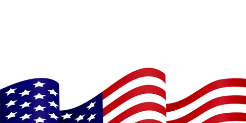 Abstract wavy American flag design with stars and stripes on a white background. Space for text. Patriotic and national concept.