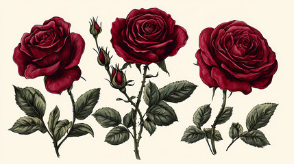 Elegant roses floral elements. Thornshade. Illustration