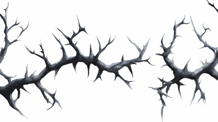 Fototapeta premium Halloween horizontal seamless border of black thorn branches. watercolor hand painted isolated illustration on white background. Thornshade. Illustration