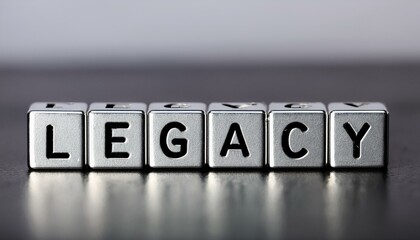 Obraz premium 英単語のlegacyの文字が書かれたキューブブロックが横に並んでいる。aiで生成