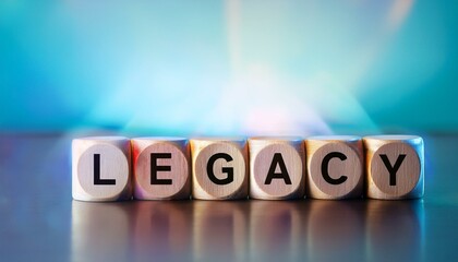 英単語のlegacyの文字が書かれたキューブブロックが横に並んでいる。aiで生成