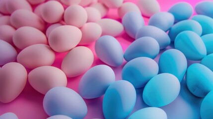 Colorful pastel eggs arranged on vibrant pink background, creating cheerful and festive atmosphere. Perfect for spring celebrations and Easter decorations