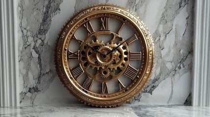 Fototapeta premium Antique Gold Roman Numeral Gear Wall Clock