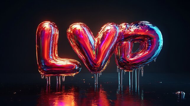 Melted iridescent letters LVD glow brightly