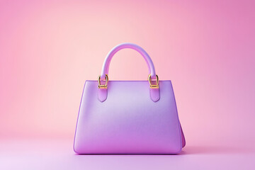 A cute purple handbag with golden hardware, centered on a pastel background.