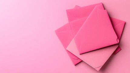 Fototapeta premium Vibrant Pink Envelopes Stacked on Soft Pink Background for Creativity