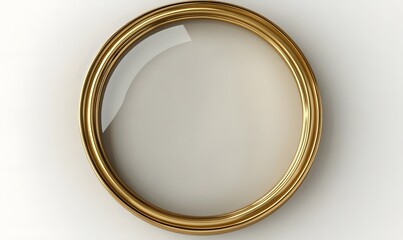Gold circular frame with glass, isolated on white.