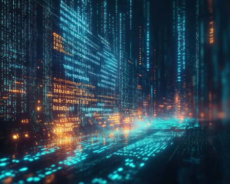 Digital Coding Landscape Cyberpunk Inspired Programming Background Technology Software Development