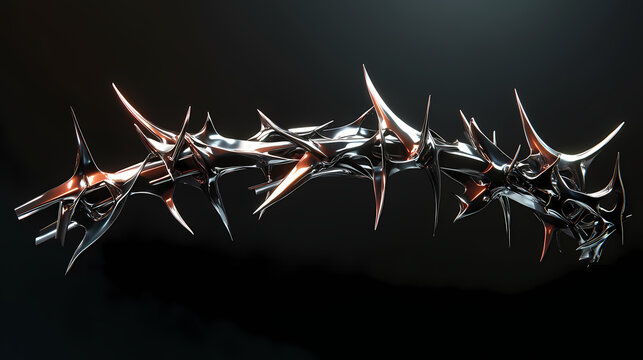 Chrome 3d element. abstract array metal ridge, iron bones in cyber sigilism style, perspective objects. transparent background. Thornshade. Illustration