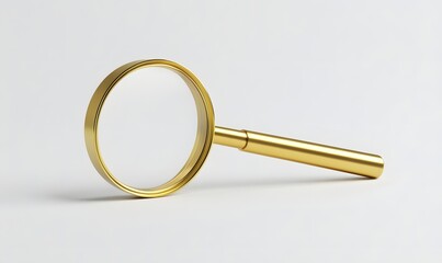 Golden magnifying glass on white background.